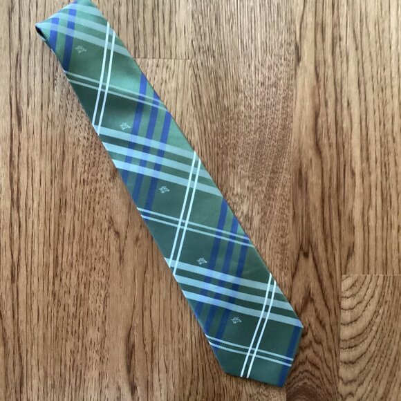 NEW! BURBERRY MEN'S GREEN MODERN PLAID CHECK HANDMADE SILK TIE WITH LOGO - Picture 1 of 4